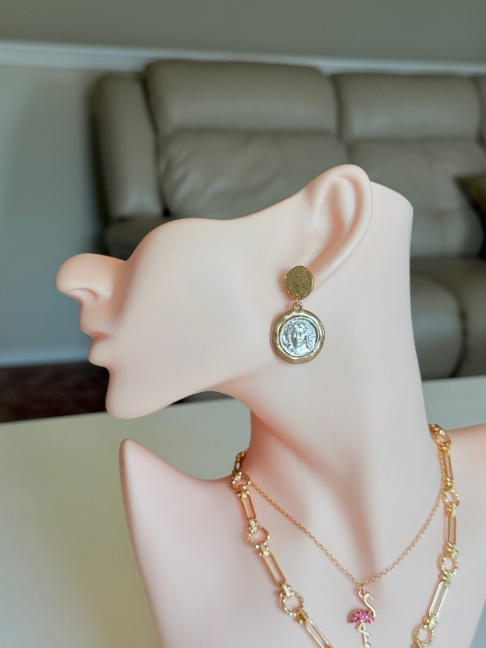 Italian Style Gold Tone Coin Drop Earrings